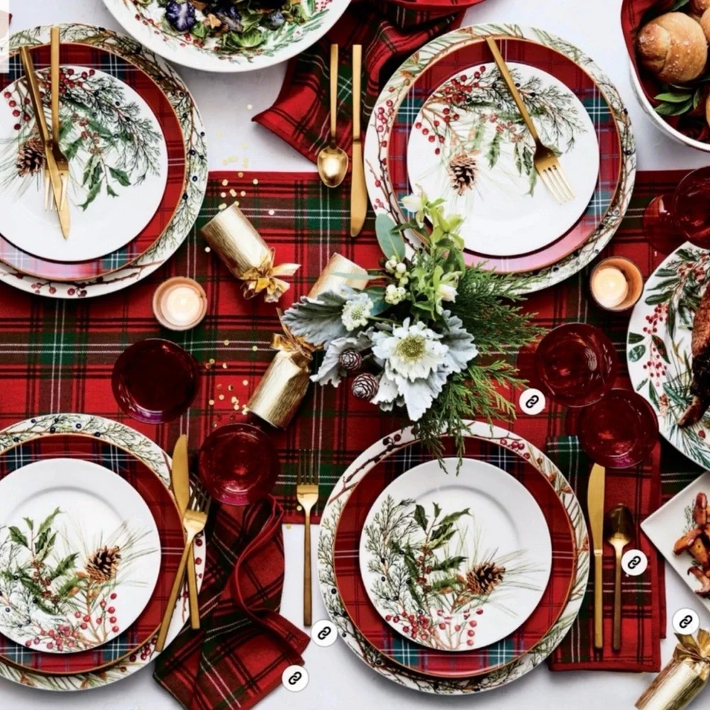 2 William Sonoma Red Tartan Table Runners - Holiday Dining Decor